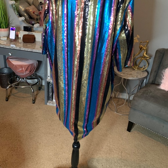 Multi Colored Three Quarter Sleeve Sequin Mini Dress - Picture 3 of 3